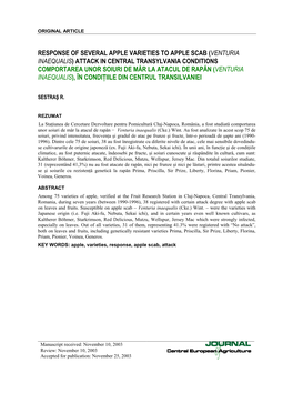 Response of Several Apple Varieties to Apple Scab