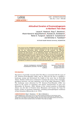 Altitudinal Zonation of Exomorphogenesis in Northern Tien Shan Larysa K