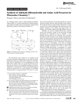 Synthesis of Aldehydic Ribonucleotide and Amino Acid Precursors by Photoredox Chemistry** Dougal J