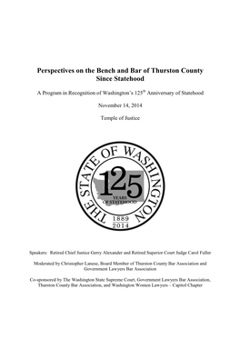 Perspectives on the Bench and Bar of Thurston County Since Statehood