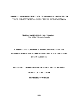 Maternal Nutrition Knoweldge, Infant Feeding Practices and Young Child Nutrition: a Case of Bosaso District, Somalia