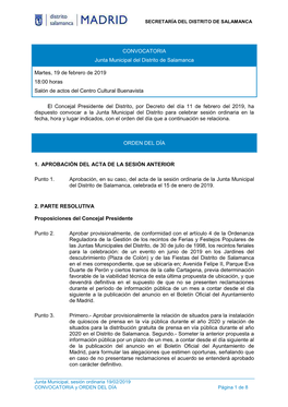 CONVOCATORIA Junta Municipal Del Distrito De Salamanca Martes, 19