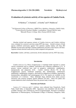 Evaluation of Cytotoxic Activity of Two Species of Cadaba Forsk