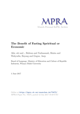 The Benefit of Fasting Spriritual Or Economic