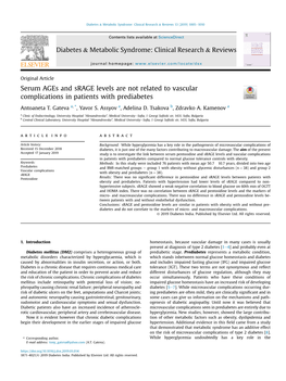 Serum Ages and Srage Levels Are Not Related to Vascular Complications in Patients with Prediabetes