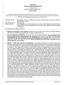 April 12, 2021 6 All Minutes Are Draft Until Approved by the Planning Commission, Please Check Future Minutes for Approval of These Minutes