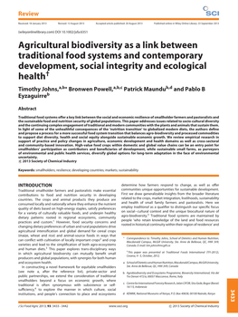 Agricultural Biodiversity As a Link Between Traditional Food Systems