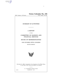 Union Calendar No. 478 105Th Congress, 2D Session – – – – – – – – – – – – House Report 105–837