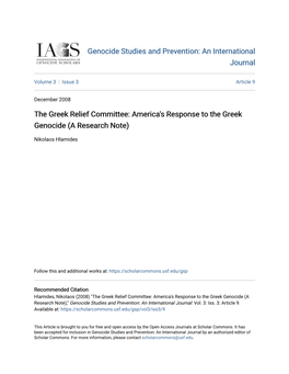 The Greek Relief Committee: America's Response to the Greek Genocide (A Research Note)