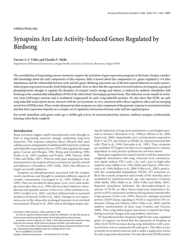 Synapsins Are Late Activity-Induced Genes Regulated by Birdsong