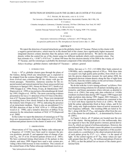 Detection of Ionized Gas in the Globular Cluster 47 Tucanae