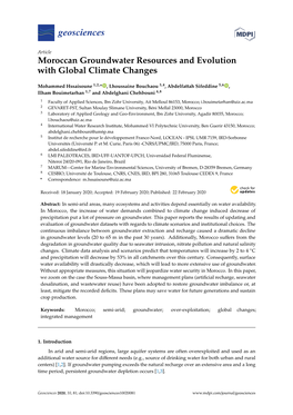 Moroccan Groundwater Resources and Evolution with Global Climate Changes