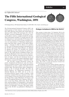 The Fifth International Geological Congress, Washington, 1891