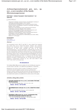 Page 1 of 1 Actinaurispora Siamensis Gen. Nov., Sp. Nov., a New Member