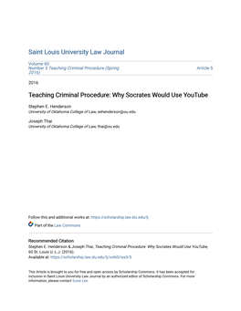 Teaching Criminal Procedure: Why Socrates Would Use Youtube