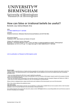 How Can False Or Irrational Beliefs Be Useful? Bortolotti, Lisa; Sullivan-Bissett, Ema