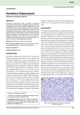 Hereditary Elliptocytosis CASE REPORT