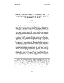 Defining Riparian Rights As “Property” Through Takings Litigation: Is There a Property Right to Environmental Quality?