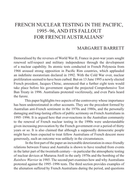 French Nuclear Testing in the Pacific, 1995-1996, and Its Fallout For