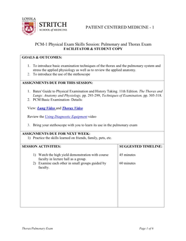 Pulmonary and Thorax Exam FACILITATOR & STUDENT COPY