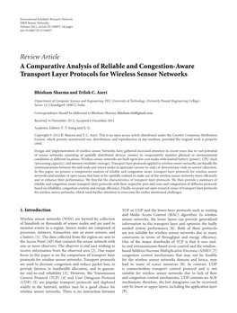 Review Article a Comparative Analysis of Reliable and Congestion-Aware Transport Layer Protocols for Wireless Sensor Networks