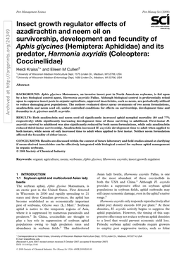 Insect Growth Regulator Effects of Azadirachtin and Neem Oil On