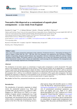 Non-Native Fish Dispersal As a Contaminant of Aquatic Plant Consignments – a Case Study from England