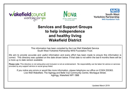 Services and Support Groups to Help Independence and Healthy Living Wakefield District