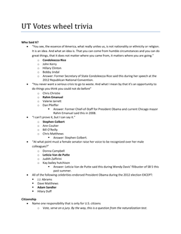 UT Votes Wheel Trivia