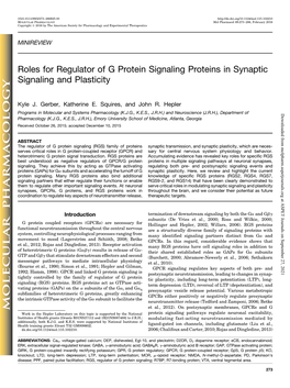 Roles for Regulator of G Protein Signaling Proteins in Synaptic Signaling and Plasticity