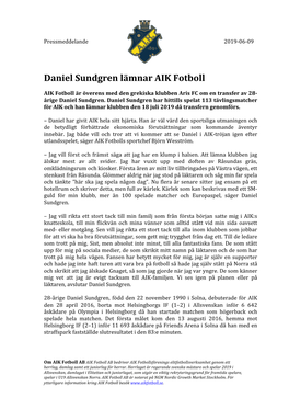 Daniel Sundgren Lämnar AIK Fotboll