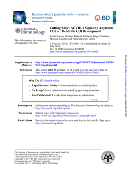 ACVRL1 Signaling Augments Cd8α+ Dendritic Cell Development