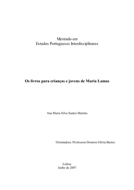 Mestrado Em Estudos Portugueses Interdisciplinares Os Livros Para