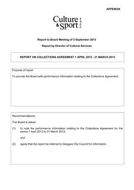 Report on Collections Agreement 1 April 2012 - 31 March 2013