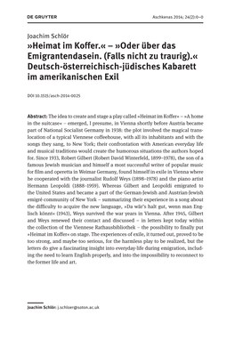 Heimat Im Koffer.« – »Oder Über Das Emigrantendasein