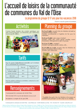 Activités Tarifs Planning Du Groupe Renseignements