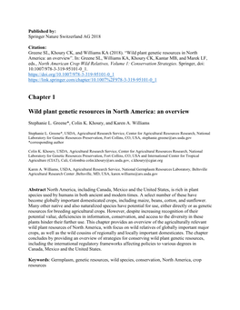 Chapter 1 Wild Plant Genetic Resources in North America