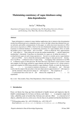 Maintaining Consistency of Vague Databases Using Data Dependencies