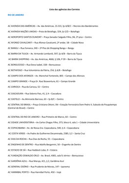 Lista Das Agências Dos Correios RIO DE JANEIRO AC AVENIDA DAS AMÉRICAS – Av. Das Américas, 15.531, Ljs A/B/C – Recreio Do