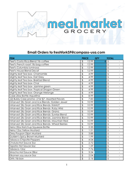 Email Orders to Freshforksf@Compass-Usa.Com