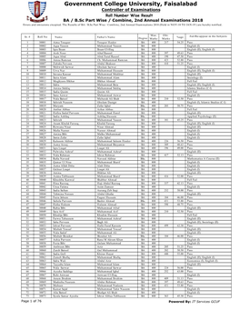 BA / B.Sc Part Wise / Combine, 2Nd Annual Examinations 2018 Errors and Omissions Excepted