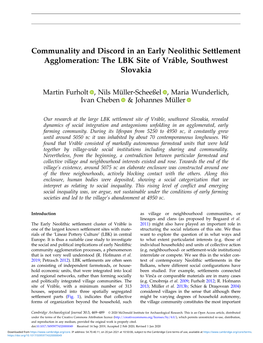 Communality and Discord in an Early Neolithic Settlement Agglomeration: the LBK Site of Vráble, Southwest Slovakia