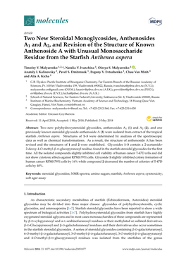 Two New Steroidal Monoglycosides, Anthenosides A1 and A2, And