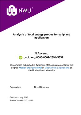 Analysis of Total Energy Probes for Sailplane Application N Aucamp
