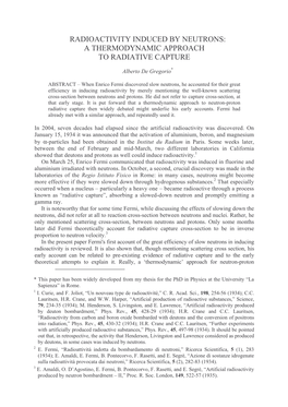 Radioactivity Induced by Neutrons: a Thermodynamic Approach to Radiative Capture