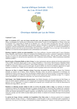 Journal D'afrique Centrale - R.D.C