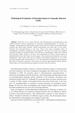 Pathological Evaluation of Paratuberculosis in Naturally Infected Cattle