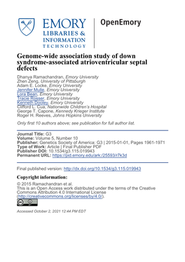 Genome-Wide Association Study of Down Syndrome-Associated