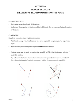 Geometry Module 2 Lesson 6 Dilations As Transformations of the Plane