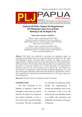 Analysis of Policy Impact on Requirement of Minimum Land Area of Each Housing Unit in Depok City